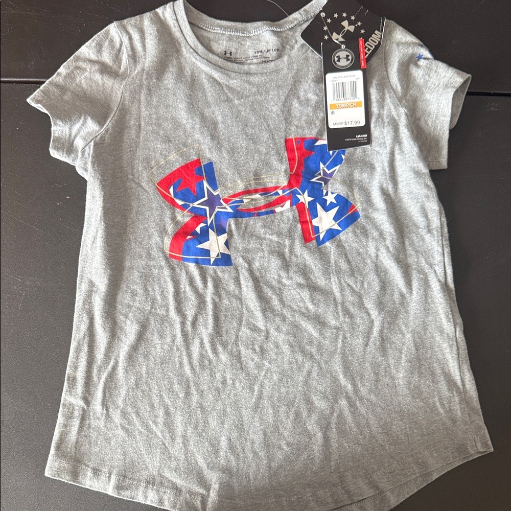 Under Armour Kids Gray Tee with Starry Blue and Red Logo